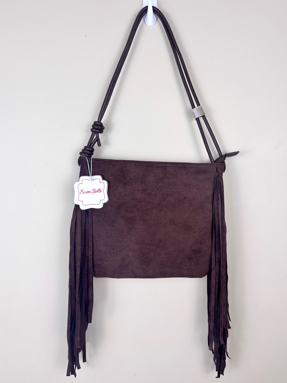 Dark Brown Faux Suede Fringe Shoulder Bag Boho Western